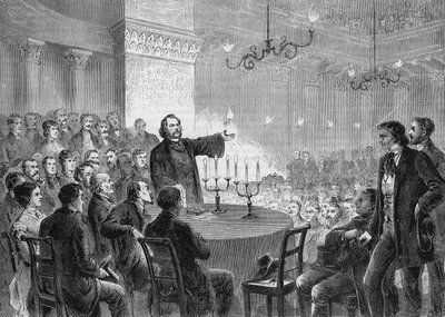 Conference of reformer Johannes (Jean) Ronge (1813-1887) in Vienna in 1868. He founded the Universal Christian Church. engraving of 1868. Private collection. av Anonymous Anonymous