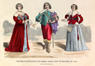 Drakter av herre og damer etter reformredigeringen i Paris i 1633 - privat samling av Anonymous Anonymous