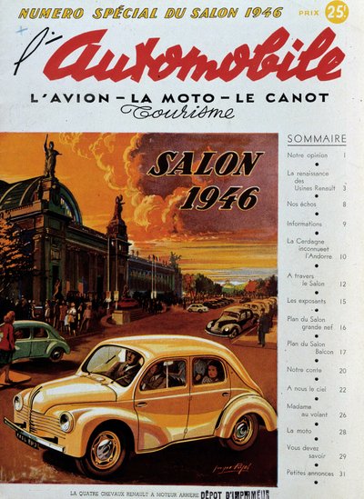 Forside av "" The automobile "" publisert i anledning bilutstillingen i 1946. Privat samling av Anonymous Anonymous