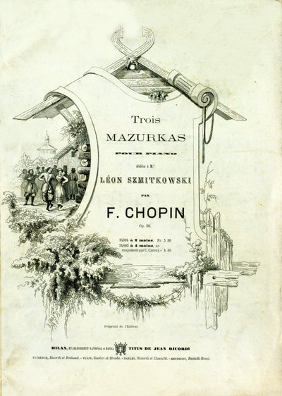 Cover av "Three mazurkas for piano, Opus 50"" dedikert til Leon Szmitkowski komponert av Frederic Chopin (1810-1849). av Anonymous Anonymous