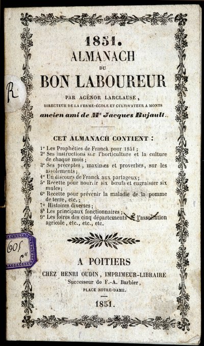 Omslag til Almanach du Bon Ploureur, av Agenor Larclause, Poitiers av Anonymous Anonymous