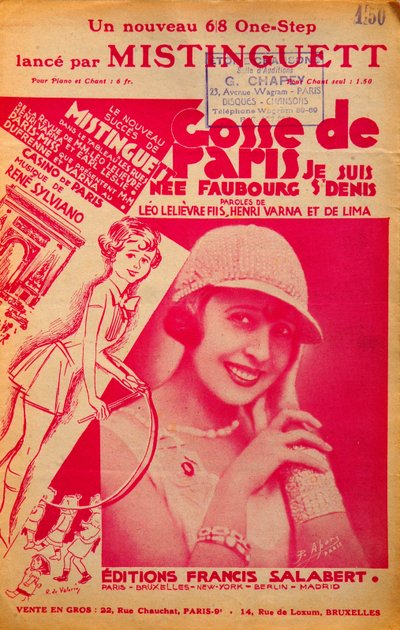 Cover av partituret "Gosse de Paris"" sunget av Mistinguett (Mistinguette) (1875 - 1956), fransk sanger av Anonymous Anonymous