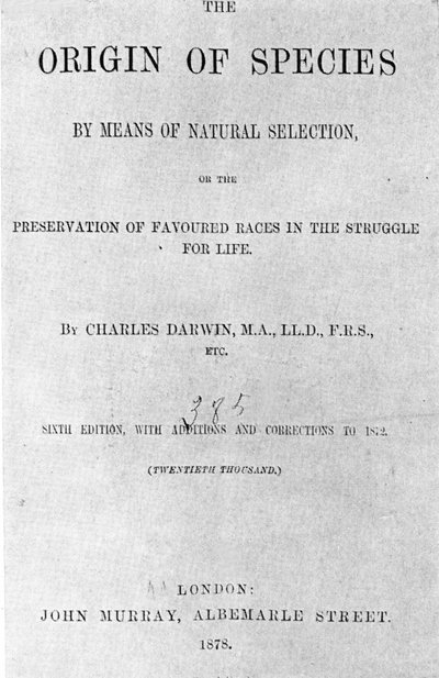 Forside til boken ""The Origin of Species"" av Charles Darwin (1809 - 1882). Utgave av 1878. av Anonymous Anonymous