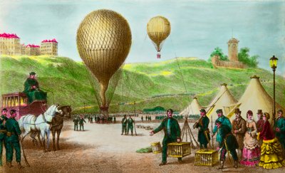 Avgang fra en ballongpost og passasjerduer ved beleiringen i Paris i 1870, Privee Collection av Anonymous Anonymous