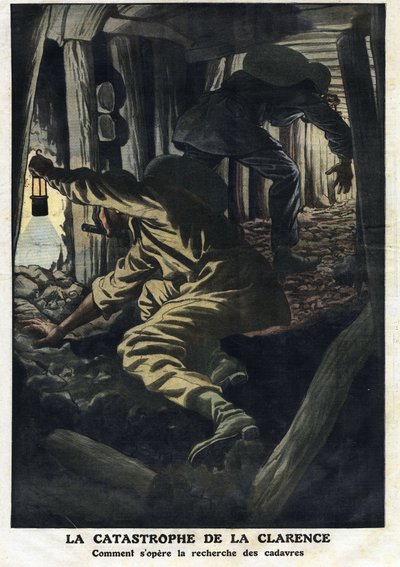 Disaster of the Clarence mine (Nord pas de calais): rescue efforts are trying to recover the bodies of the victims of the firedamp explosion. Illustration taken from “” Le Petite Journal”” 22/09/1912 Private collection. av Anonymous Anonymous
