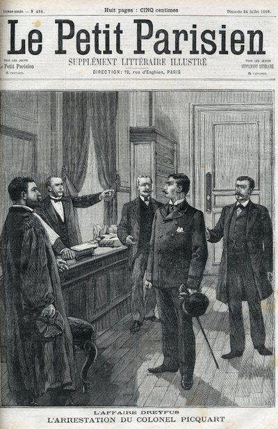 Dreyfus-saken, i 1898, arrestasjonen av oberstløytnant Georges Picquart (1854-1914). I "le petit Parisien" fra 1898. av Anonymous Anonymous