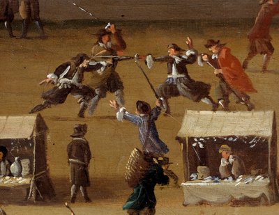 Duell -scenen på Pont Neuf i Paris på 1600 -tallet. Anonymt maleri. Paris, Musee Carnavalet av Anonymous Anonymous
