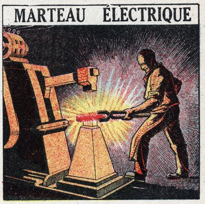 Electric tools: electric hammer. Anonymous illustration of 1925. Private collection. av Anonymous Anonymous