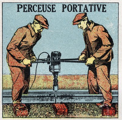 Elektrisk verktøy: bærbar drill. Anonym illustrasjon fra 1925. Privat samling. av Anonymous Anonymous