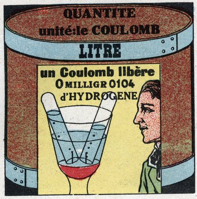 Electric units: Coulomb to measure the amount of electricite. Anonymous illustration from 1925. Private collection. av Anonymous Anonymous