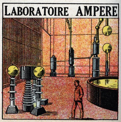 Electrical pipes: Ampere laboratory. Anonymous illustration of 1925. Private collection. av Anonymous Anonymous