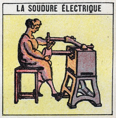 Elektriske verktøy: elektrisk sveising. Anonym illustrasjon av 1925. Privat samling. av Anonymous Anonymous