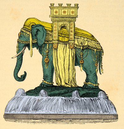 Elefantfonteneprosjekt på Place de la Bastille, demolie i 1840, Gravering, Privat samling av Anonymous Anonymous