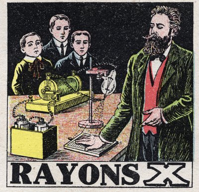 Eter (materiale): røntgenstråler oppdaget av den tyske fysikeren Wilhelm Conrad Roentgen eller Roentgen (1845-1923). Anonym illustrasjon fra 1925. Privat samling. av Anonymous Anonymous