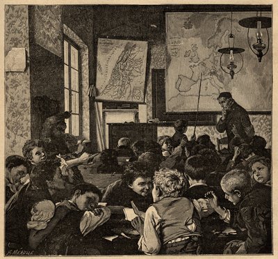 Slutt på klasse - skole - - gravering 1890 av Anonymous Anonymous