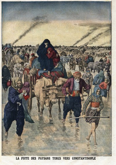 Første Balkankrig: tyrkiske bønders flukt til Konstantinopel. Illustrasjon hentet fra "" Le Petite Journal"" 24/11/1912 Privat samling. av Anonymous Anonymous