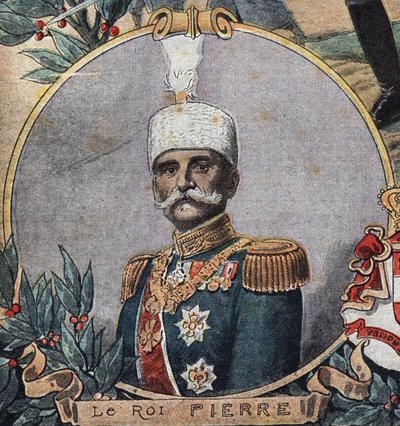 Første verdenskrig 1914-1918 (14-18): Portrett av Peter I av Serbia (Peter Karadordevic eller Karageorgevich av Anonymous Anonymous