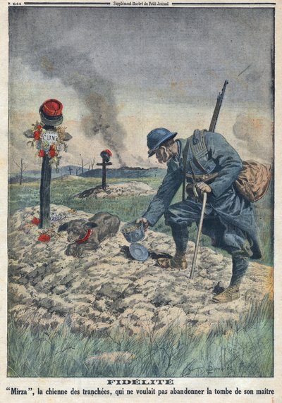 First World War 1914-1918 (War 14-18). A dog refusing to abandon the grave of her dead master in the trench. In “” Le Petite Journal””, on 10/09/1916. Private Collection av Anonymous Anonymous