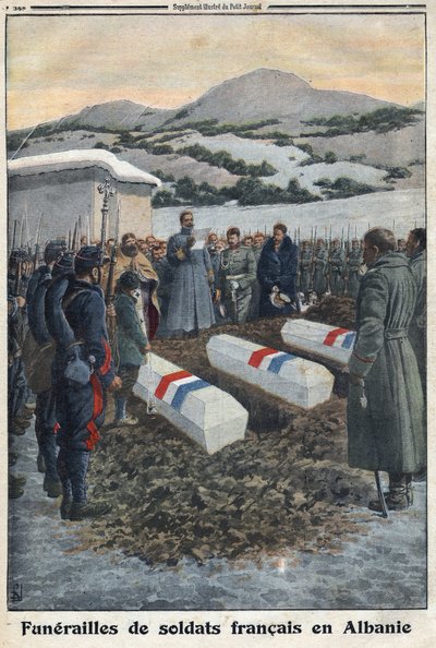 Første verdenskrig 1914-1918 (krig 14-18). Begravelse av franske soldater i Albania. I "" Le Petite Journal" av Anonymous Anonymous