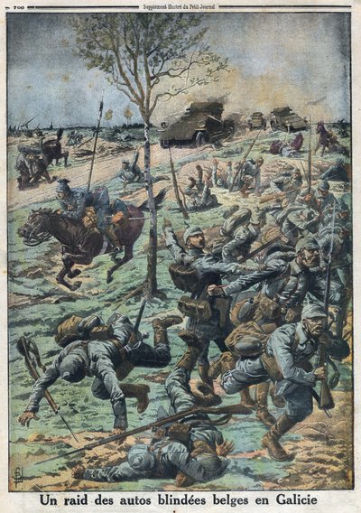 Første verdenskrig 1914-1918 (krig 14-18). Raid av belgiske biler blinde i Galicia. I "" Le Petite Journal", 29.10.1916. Privat samling av Anonymous Anonymous