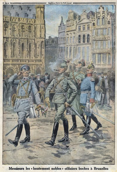 Første verdenskrig 1914-1918 (krig 14-18). De tyske offiserene i Brussel representerte som "høyt edle boches". I "" Le Petite Journal"", 28.05.1916. Privat samling av Anonymous Anonymous