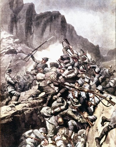 Første verdenskrig: "" sammenstøt mellom italienske alpejegere (alpino eller alpini) og soldater fra den østerriksk-ungarske hæren i Val d