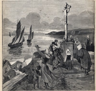 Fiske på Island: fiskerne forlater Bretagne. Gravering i "" Le Petit Parisien"" 12.03.1893. av Anonymous Anonymous
