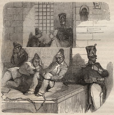Tvunget til hvile i Rochefort-fengselet på 1800-tallet. Gravering i "Fengselshistorien fra deres opprettelse til i dag"" (1877) av Pierre Zaccone (1817-1895) (Colonia Penale - straffekoloni) av Anonymous Anonymous