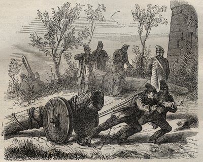 Forcats bucherons ved Toulon Bagne på 1800-tallet. Gravering i «Fangernes historie fra deres skapelse til i dag» (1877) av Pierre Zaccone (1817-1895) (Colonia Penale - Straffekoloni). Privat samling. av Anonymous Anonymous