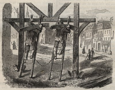 Forcats snekkere ved Toulon Bagne på 1800-tallet. Gravering i «Fangernes historie fra deres skapelse til i dag» (1877) av Pierre Zaccone (1817-1895) (Colonia Penale - Straffekoloni). Privat samling. av Anonymous Anonymous