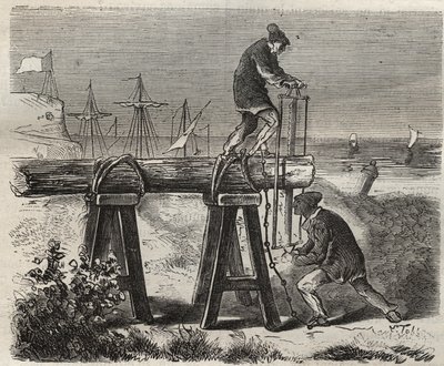 Forcats saweurs av fengselsstraffen Saint-Laurent (Saint-Laurent) i Cayenne (Fransk Guyana) på 1800-tallet. Gravering i «Fangernes historie fra deres skapelse til i dag» (1877) av Pierre Zaccone (1817-1895) (Colonia Penale - Straffekoloni). Privat c av Anonymous Anonymous
