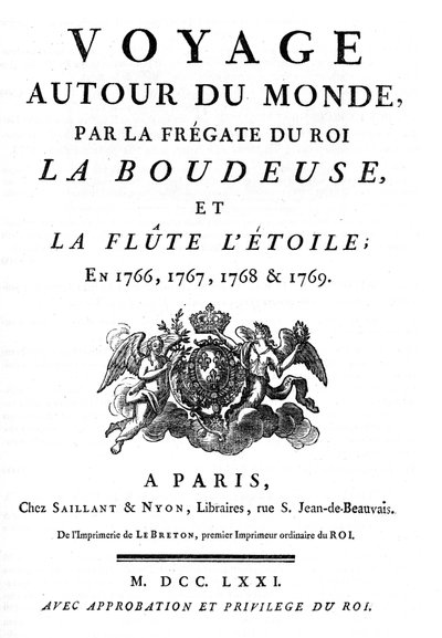 Frontispice fra 1771 av boken "Voyage Around the World by the King