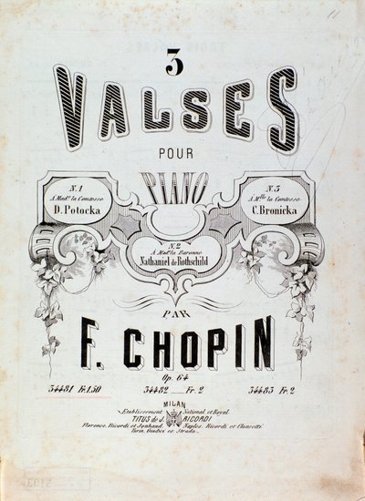 Frontispice av partituret til "3 valser for piano" av Frederic Chopin (1810-1849) Privatsamling fra 1800-tallet av Anonymous Anonymous
