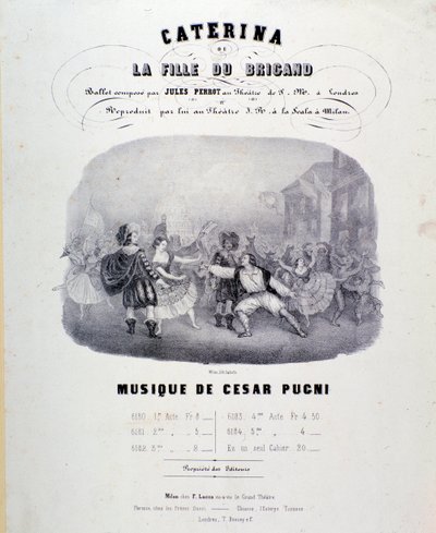 Frontispice for det musikalske partituret til Catarina eller datteren til banditten av Pugni for representasjonen på Teatro alla Scala (1847) av Anonymous Anonymous
