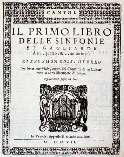 Frontispice av første bok med symfonier og vigors av Salomone Rossi av Anonymous Anonymous