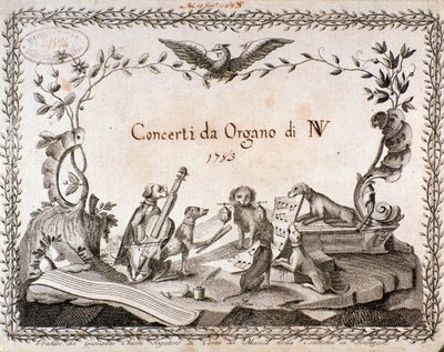 Frontispice av et partitur med representasjon av dyr som spiller musikkinstrumenter (1783) av Anonymous Anonymous
