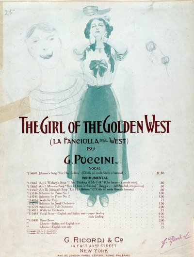Frontispice av musikalsk partitur av The Girl of the West av Puccini av Anonymous Anonymous