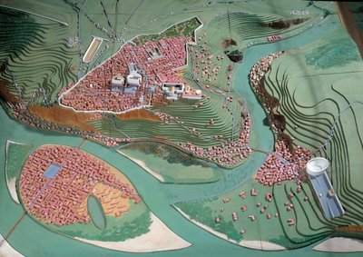 Galloromaine sivilisasjon: modell av byen Lyon mellom 50 f.Kr. og 100 e.Kr. Lyon, arkeologisk museum av Anonymous Anonymous