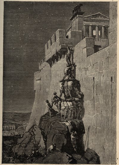 Gauls trying to seize the Capitol (390 BC) - Geese save the Roman Capitol from Gaulish invaders - - engraving 1890 av Anonymous Anonymous