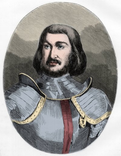 Gilles de Laval, Lord of Rais (1404-1440) - Portrett av Gilles de Rais (Retz ou Rays) (1404-1440), ledsager i armene til Jeanne d