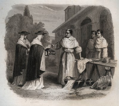 Giovanni da Fidanza kjent som Bonaventure (rundt 1217-1274) (San Bonaventura) mottok hatten til kardinal. Gravering fra 1846 i "" Lives of the saints"". Privat samling. av Anonymous Anonymous