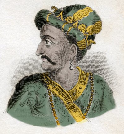 Grand Moghol (Mogol eller Moghul) (sannsynligvis Aurangzeb (1618-1707), også kjent som Alamgir) (Abu Muzaffar Muhiuddin Muhammad Aurangzeb Alamgi) - gravering fra 1800-tallet - Milanese av Anonymous Anonymous