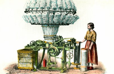 Habner kam brukes til å spunne ull. 1800-talls gravering privat samling. av Anonymous Anonymous