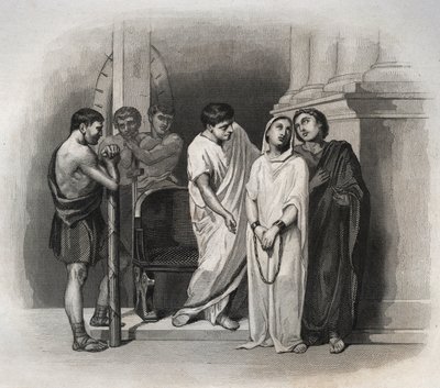 Holy Victory, led martyrdøden i Kartago med Saint Saturnin, i 304. Gravering fra 1846 i "" Lives of the saints"". Privat samling. av Anonymous Anonymous