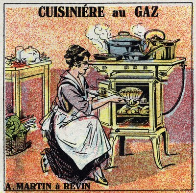Home heating: Arthur Martin gas stove. Anonymous illustration from 1925. Private collection. av Anonymous Anonymous