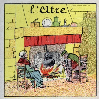 Home heating: the fireplace fireplace. Anonymous illustration from 1925. Private collection. av Anonymous Anonymous