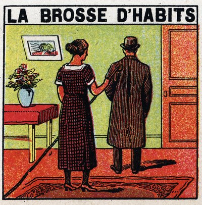 Household uses of electricity: the clothes brush. Anonymous illustration from 1925. Private collection. av Anonymous Anonymous