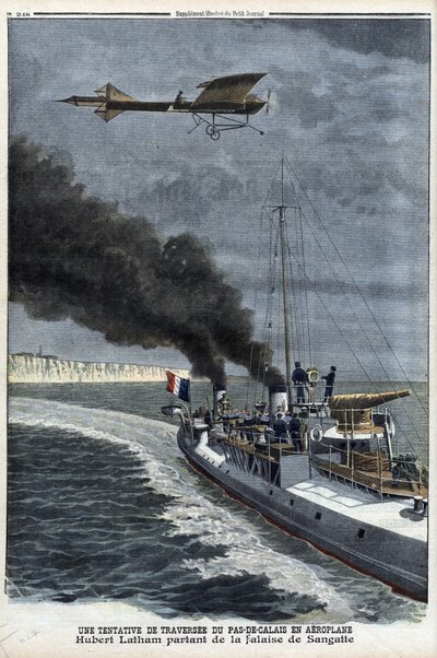 Hubert Latham (1883-1912), fransk flyger, forlot Sangatte i et monoplan 'Antoinette' for å prøve å krysse kanalen med fly, 19. juli av Anonymous Anonymous