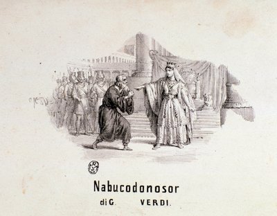 Illustrert frontispice av musikalsk partitur av Nabucco-operaen av Giuseppe Verdi av Anonymous Anonymous