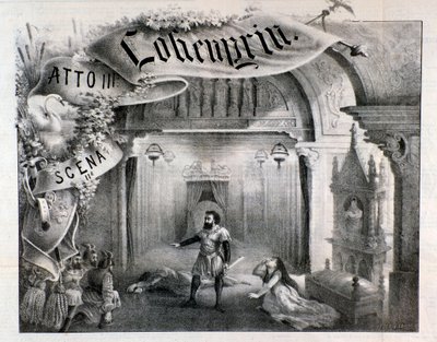 Illustrasjon for scene 2, akt III av Lohengrin, opera av Wagner av Anonymous Anonymous